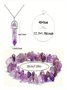 Naturstein Kies Kristall Damen Kette Armband Irregulär Klein Kies Amethyst Armband Elastisch Armband Halskette 2 Stück Set