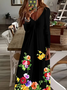 Damen Abstrakt Langarm Frühling/Herbst Print Kleid V-Ausschnitt Täglich Lässig Maxikleid H-Linie Kleid