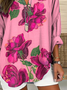 Damen Geblümt Langarm Bluse Frühling/Herbst Print V-Ausschnitt Täglich Lässig Oberteile