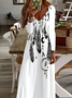 Damen Ethnisch Langarm Frühling/Herbst Print Kleid V-Ausschnitt Täglich Lässig Maxikleid H-Linie Kleid