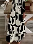 Damen Abstrakt Langarm Frühling/Herbst Print Kleid V-Ausschnitt Täglich Lässig Maxikleid H-Linie Kleid