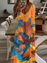 Damen Abstrakt Langarm Frühling/Herbst Print Kleid V-Ausschnitt Täglich Lässig Maxikleid H-Linie Kleid