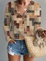 Damen Geometrisch Langarm T-Shirts T-Shirt V-Ausschnitt Print Retro Frühling/Herbst Oberteile