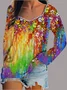 Damen Geometrisch Langarm T-Shirts T-Shirt Karree-Ausschnitt Print Retro Frühling/Herbst Oberteile