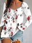 Damen Geometrisch Langarm T-Shirts T-Shirt Karree-Ausschnitt Print Retro Frühling/Herbst Oberteile