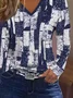 Damen Abstrakt Langarm T-Shirts T-Shirt V-Ausschnitt Print Lässig Frühling/Herbst T-Shirt mit Grafik Oberteile