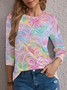 Damen Abstrakt Langarm T-Shirts T-Shirt Rundhals Print Lässig Frühling/Herbst T-Shirt mit Grafik Oberteile