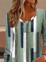 Damen Geometrisch Langarm T-Shirts T-Shirt V-Ausschnitt Print Lässig Frühling/Herbst T-Shirt mit Grafik Oberteile