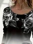 Damen Geblümt Langarm T-Shirts T-Shirt Rundhals Print Lässig Frühling/Herbst T-Shirt mit Grafik Oberteile