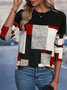 Damen Abstrakt Kariert Langarm T-Shirts T-Shirt Rundhals Print Lässig Frühling/Herbst T-Shirt mit Grafik Oberteile