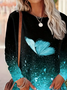 Damen Schmetterling Langarm T-Shirts T-Shirt Rundhals Print Lässig Frühling/Herbst T-Shirt mit Grafik Oberteile