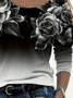 Damen Geblümt Langarm T-Shirts T-Shirt Rundhals Print Lässig Frühling/Herbst T-Shirt mit Grafik Oberteile