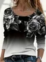 Damen Geblümt Langarm T-Shirts T-Shirt Rundhals Print Lässig Frühling/Herbst T-Shirt mit Grafik Oberteile