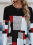 Damen Abstrakt Kariert Langarm T-Shirts T-Shirt Rundhals Print Lässig Frühling/Herbst T-Shirt mit Grafik Oberteile