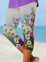 Damen Geblümt Caprihosen Elastische Taille Hose Lässig Sommer Hose
