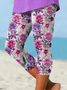 Damen Geblümt Caprihosen Elastische Taille Hose Lässig Sommer Hose