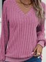 Damen Unifarben Langarm T-Shirts T-Shirt V-Ausschnitt Nahtverarbeitung Retro Frühling/Herbst Oberteile