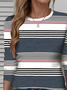 Damen Gestreift Langarm T-Shirts T-Shirt Rundhals Print Lässig Frühling/Herbst T-Shirt mit Grafik Oberteile