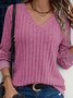 Damen Unifarben Langarm T-Shirts T-Shirt V-Ausschnitt Nahtverarbeitung Retro Frühling/Herbst Oberteile