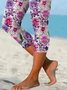 Damen Geblümt Caprihosen Elastische Taille Hose Lässig Sommer Hose