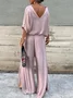 Damen Unifarben Nahtverarbeitung Zweiteiliges Set Täglich Halbarm Lässig Sommer Bluse mit Hose Matching Set