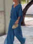 Damen Unifarben Nahtverarbeitung Zweiteiliges Set Täglich Halbarm Lässig Sommer Bluse mit Hose Matching Set