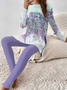 Damen Geblümt Print Zweiteiliges Set Täglich Langarm Lässig Frühling/Herbst Bluse mit Hose Matching Set