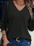 Damen Unifarben Langarm T-Shirts T-Shirt V-Ausschnitt Nahtverarbeitung Retro Frühling/Herbst Oberteile