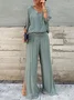Damen Unifarben Nahtverarbeitung Zweiteiliges Set Täglich Halbarm Lässig Sommer Bluse mit Hose Matching Set