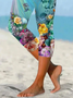 Damen Geblümt Caprihosen Elastische Taille Hose Lässig Sommer Hose