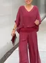 Damen Unifarben Nahtverarbeitung Zweiteiliges Set Täglich Halbarm Lässig Sommer Bluse mit Hose Matching Set
