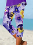 Damen Geblümt Caprihosen Elastische Taille Hose Lässig Sommer Hose