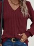 Damen Unifarben Langarm T-Shirts T-Shirt V-Ausschnitt Nahtverarbeitung Retro Frühling/Herbst Oberteile
