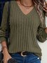 Damen Unifarben Langarm T-Shirts T-Shirt V-Ausschnitt Nahtverarbeitung Retro Frühling/Herbst Oberteile