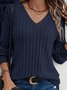 Damen Unifarben Langarm T-Shirts T-Shirt V-Ausschnitt Nahtverarbeitung Retro Frühling/Herbst Oberteile