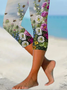 Damen Geblümt Caprihosen Elastische Taille Hose Lässig Sommer Hose