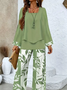 Damen Geblümt Print Zweiteiliges Set Täglich Langarm Lässig Frühling/Herbst Bluse mit Hose Matching Set