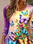Damen Schmetterling Langarm T-Shirts T-Shirt Rundhals Print Lässig Frühling/Herbst T-Shirt mit Grafik Oberteile
