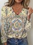 Damen Geometrisch Langarm T-Shirts T-Shirt V-Ausschnitt Print Retro Frühling/Herbst Oberteile