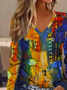 Damen Abstrakt Langarm T-Shirts T-Shirt V-Ausschnitt Print Lässig Frühling/Herbst T-Shirt mit Grafik Oberteile