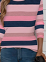 Damen Gestreift Langarm T-Shirts T-Shirt Rundhals Print Lässig Frühling/Herbst T-Shirt mit Grafik Oberteile