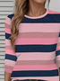 Damen Gestreift Langarm T-Shirts T-Shirt Rundhals Print Lässig Frühling/Herbst T-Shirt mit Grafik Oberteile