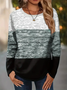 Damen Multifarben Block Langarm T-Shirts T-Shirt Rundhals Print Lässig Frühling/Herbst T-Shirt mit Grafik Oberteile