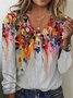 Damen Geometrisch Langarm T-Shirts T-Shirt V-Ausschnitt Print Retro Frühling/Herbst Oberteile