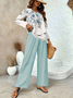 Damen Geblümt Print Zweiteiliges Set Täglich Langarm Lässig Frühling/Herbst Bluse mit Hose Matching Set