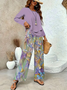 Damen Geblümt Print Zweiteiliges Set Täglich Langarm Lässig Frühling/Herbst Bluse mit Hose Matching Set
