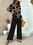 Damen Gestreift Print Zweiteiliges Set Täglich Langarm Lässig Frühling/Herbst Bluse mit Hose Matching Set