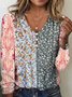 Damen Geometrisch Langarm T-Shirts T-Shirt V-Ausschnitt Print Retro Frühling/Herbst Oberteile