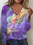 Damen Geometrisch Langarm T-Shirts T-Shirt V-Ausschnitt Print Retro Frühling/Herbst Oberteile