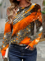 Damen Abstrakt Langarm T-Shirts T-Shirt Rundhals Print Lässig Frühling/Herbst T-Shirt mit Grafik Oberteile